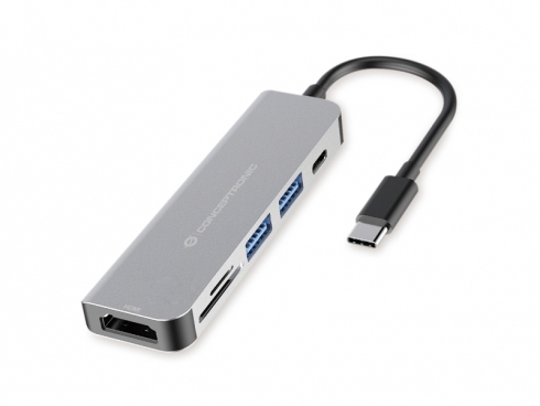 Hub CONCEPTRONIC 6-em-1 2x USB-A 3.0 USB-C PD HDMI SD/TF card reader