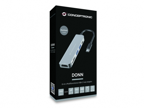 Hub CONCEPTRONIC 6-em-1 2x USB-A 3.0 USB-C PD HDMI SD/TF card reader