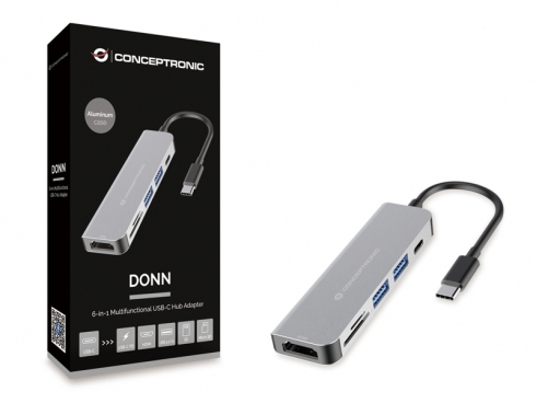 Hub CONCEPTRONIC 6-em-1 2x USB-A 3.0 USB-C PD HDMI SD/TF card reader