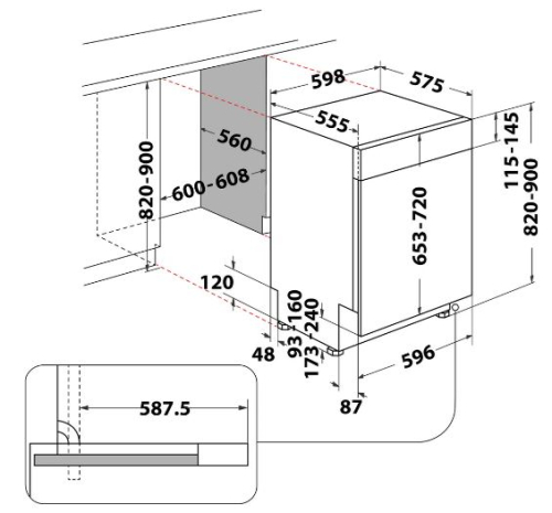 Maquina Lavar Louça Encastre Painel a Vista H.ARISTON HBC 3C41 W 14 Conjuntos 60Cm Classe C