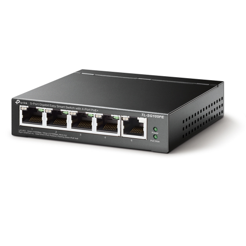 5-Port Gigabit Easy Smart Switch with 4-Port PoE+ - PORT: 4× Gigabit PoE+ Ports, 1× Gigabit Non-PoE Ports