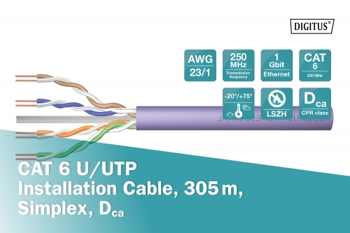 DIGITUS Bobine Cabo de dados CAT 6 U/UTP 305m Cor Violeta DK-1614-VH-305