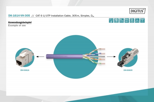 DIGITUS Bobine Cabo de dados CAT 6 U/UTP 305m Cor Violeta DK-1614-VH-305