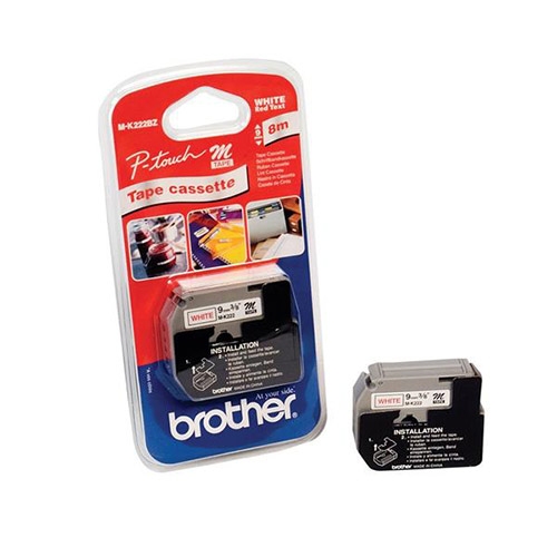 Fita vermelho sobre branco 9 mm Brother M-K222BZ