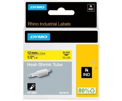 Fita Original DYMO 18056 Tubo termo-retrátil Preto / Amarelo 12mm x 1.5m - 18056