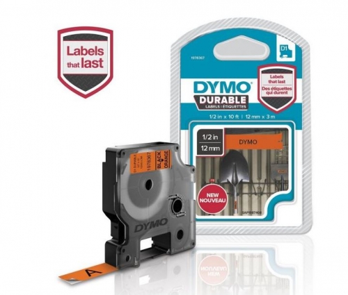 Fita Preto Sobre Laranja (3 mts/1,2cm) - DYMO - 1978367