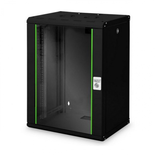 DIGITUS BASTIDOR MURAL UNIQUE 19" 16U PORTA VIDRO 600x450 - PRETO