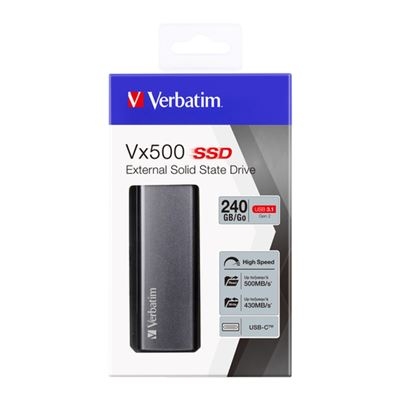 Disco SSD Externo VERBATIM. VX500 GEN2 240GB USB-C Prateado
