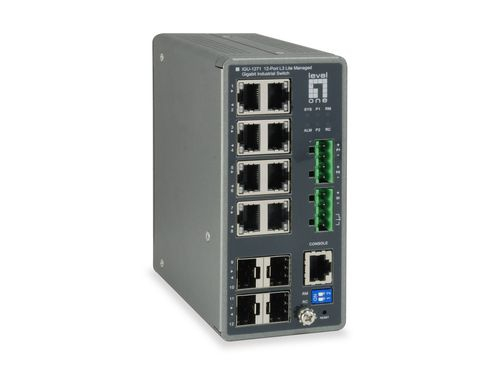 LEVELONE SWITCH 12 PORTAS L3 LITE MANAGED GIGABIT INDUSTRIAL, 4 X SFP