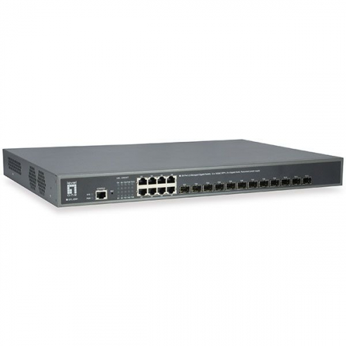 LEVELONE SWITCH 20-PORT L3 MANAGED GIGABIT 12X10GBE SFP+, 8XG RJ45, 2XPOWER SUPL