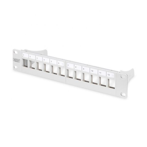 DIGITUS MODULAR PATCH PANEL SHIELDED 12-PORT BLANK 10" RACK MOUNT RAL 7035
