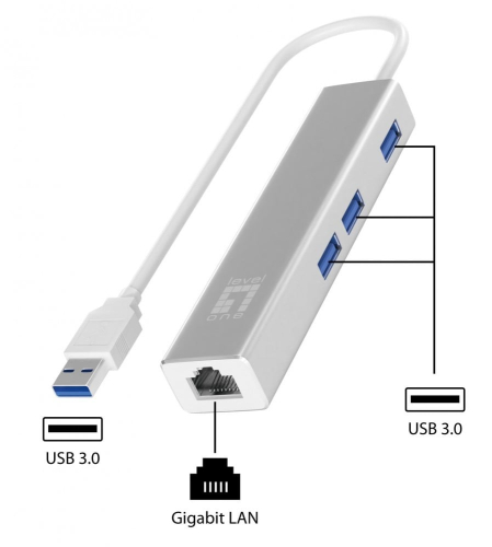 LEVELONE ADAPTADOR USB 3.0 1xGIGABIT RJ45+ HUB 3xUSB