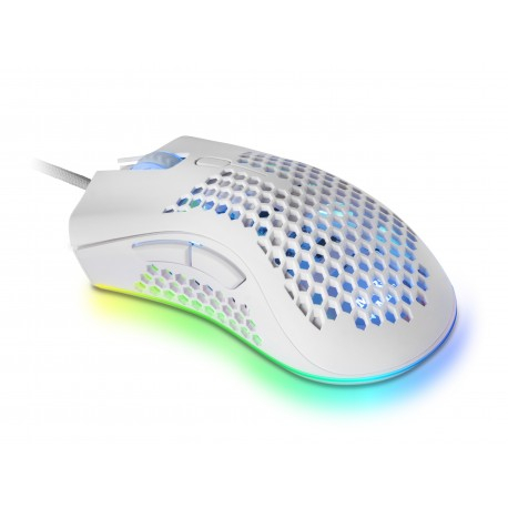 Rato MARS GAMING MMEX, 32000DPI, OPTICAL SWITCHES, 75G, RGB, FEATHER, SOFT, Branco
