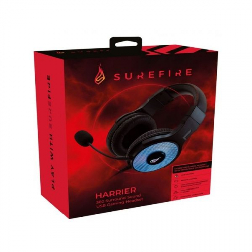 SUREFIRE GAMING HEADPHONES HARRIER 360 SURROUND 7.1 USB RGB LED PC/ CONSOLA