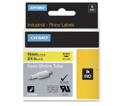 Fita Original DYMO 18058 Tubo termo-retrátil Preto / Amarelo 19mm x 1.5m -