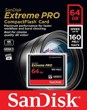 Cartão EXTREME PRO Sandisk 64 GB CF 160MB/SVPG