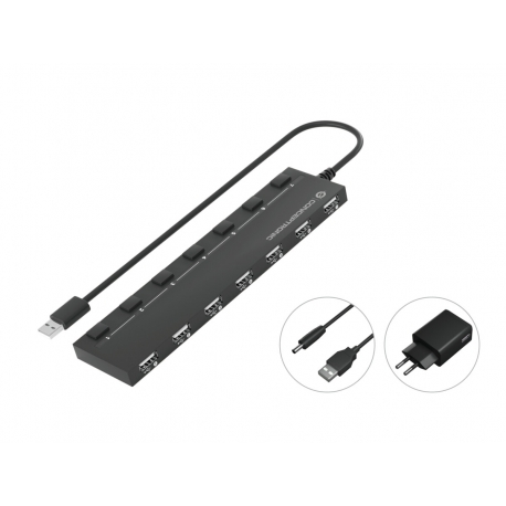 HUBBIES 7-Port USB 2.0 Hub with Power Adapter