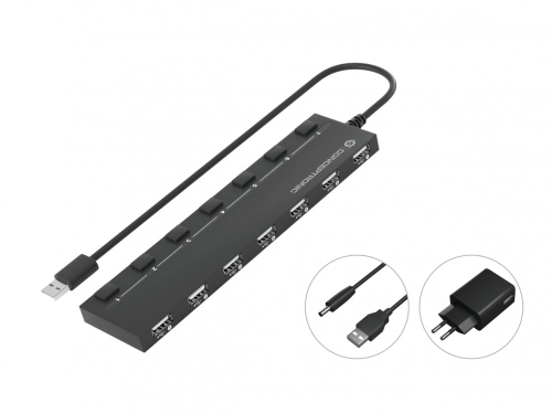HUBBIES 7-Port USB 2.0 Hub with Power Adapter