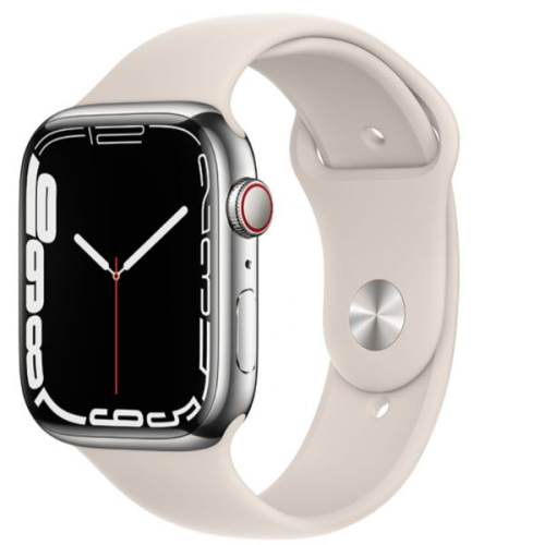 Apple Watch Series 7 GPS + Cellular, 41mm Silver Stainless Steel Case with Starlight Sport Band - Regular