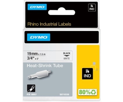 Fita Original DYMO 18057 Tubo termo-retrátil Preto / Branco 19mm x 1.5m - 18057