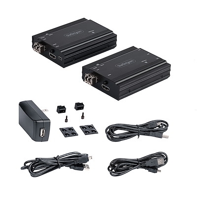 Extensor KVM HDMI 4K sobre fibra até 300 m (Multimodo) - 2 módulos SFP+ MMF 10G - Kit de extensão KVM (TX/RX)