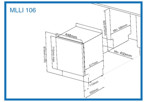 Máquina Lavar Loiça Encastre Meireles MLLI106 10 Conjuntos 45CM Classe E