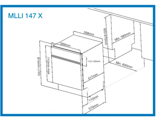 Maquina Lavar Louça Encastre Painel a Vista MEIRELES MLLI 147.2 X 14 Conjuntos 60Cm Classe E
