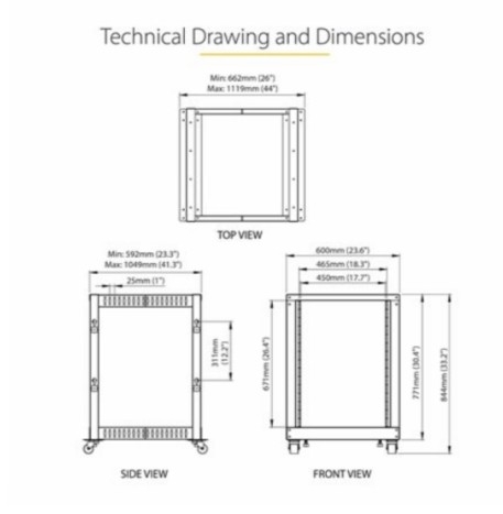 Rack de servidor móvel de estrutura aberta de 4 postes 15U , STARTECH 4POSTRACK15U