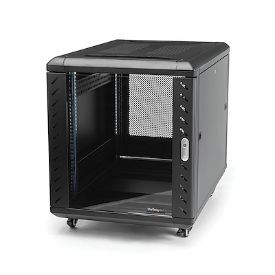Gabinete de rack de servidor 15U de 4 postes, gabinete de rack de dados de 19" com trava para equipamentos de computador/AV/TI, rack de rede de escritório/residencial com rodízios e trilhos de montagem ajustáveis