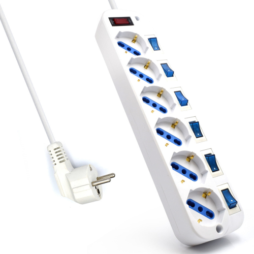 EWENT BLOCO TOMADAS 6x 3M ON/OFF EACH PORT SURGE PROTECTOR WHITE