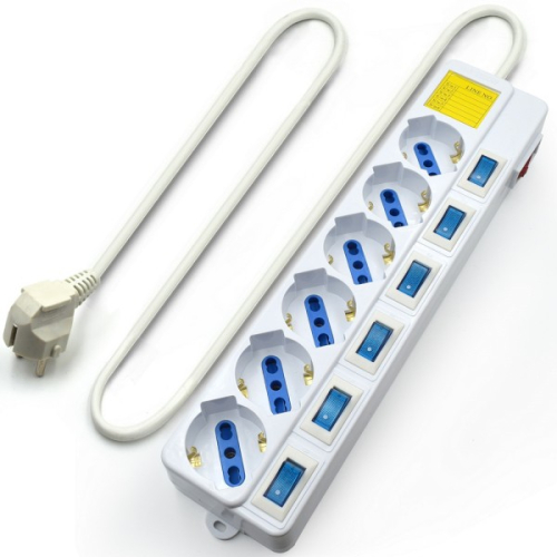 EWENT BLOCO TOMADAS 6x 5M ON/OFF EACH PORT SURGE PROTECTOR WHITE