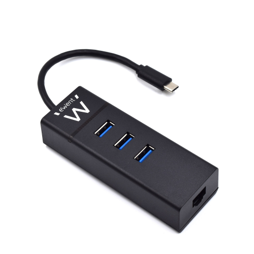 EWENT HUB USB-C 3 PORT+ 1 PORT GIGABIT LAN USB POWERED